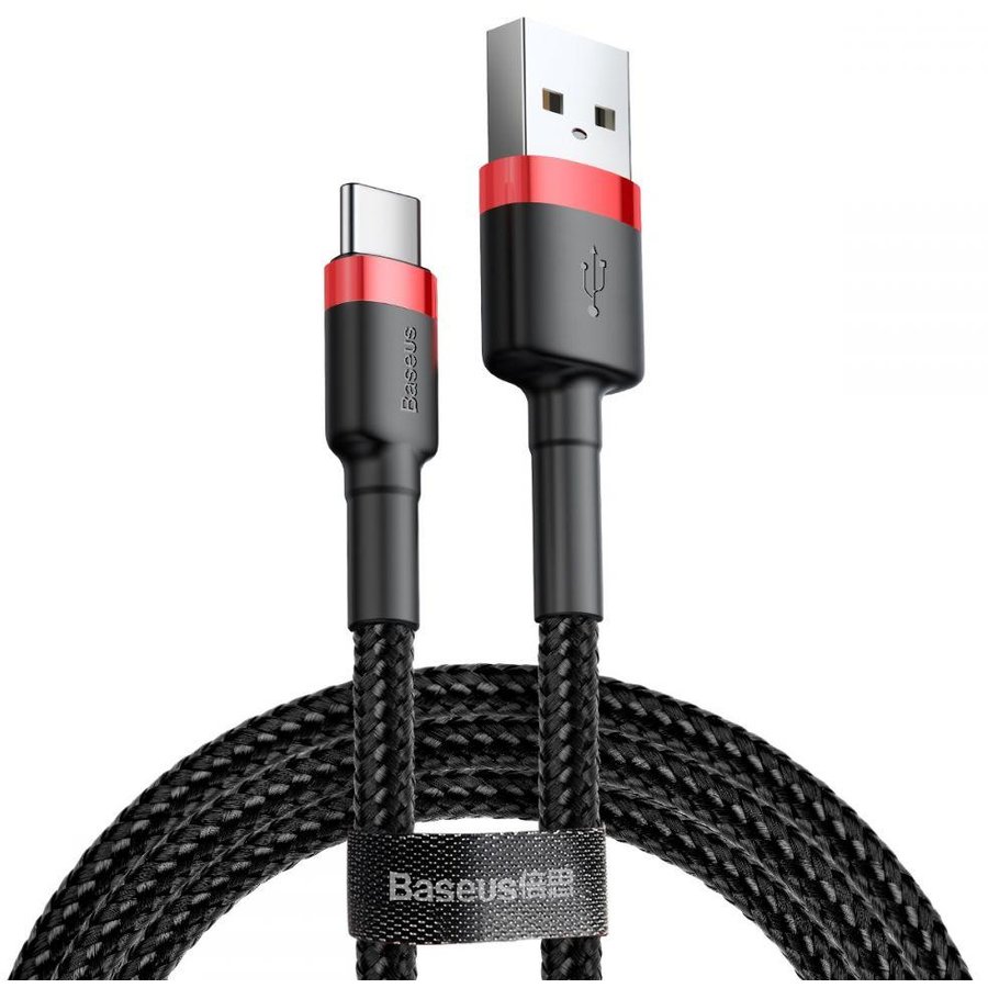Cablu de date Cafule USB/USB Type-C 2m Negru/Rosu