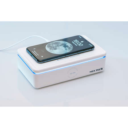 Incarcator Wireless si Sterilizator UV NEX Qi Fast Charger 15W / Incarcare Rapida Compatibil cu Apple Iphone/Samsung/Xiaomi/Huawei Alb