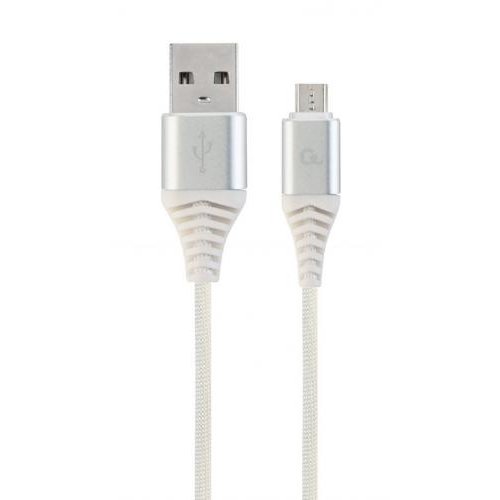 Cablu de date Premium cotton braided USB 2.0 - MicroUSB 2m Silver White