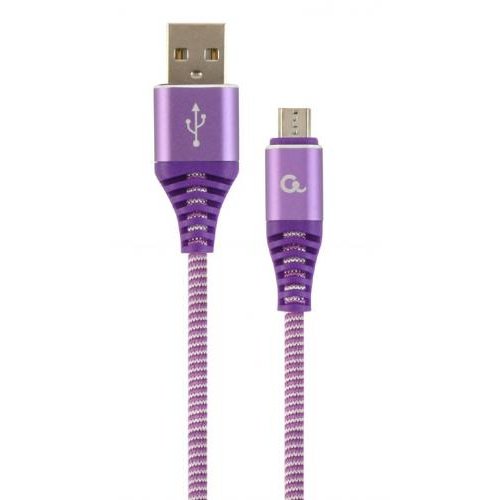 Cablu de date Premium cotton braided USB 2.0 - MicroUSB 1m Purple White