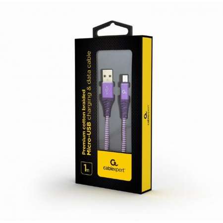 Cablu de date Gembird Premium cotton braided USB 2.0 - MicroUSB 1m Purple White