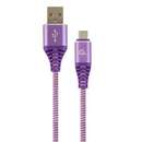 Cablu de date Gembird Premium cotton braided USB 2.0 - MicroUSB 1m Purple White