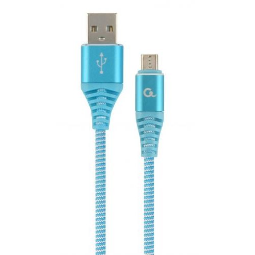Cablu de date Gembird Premium cotton braided, USB 2.0 - micro USB, 1m, Blue-White - imagine 2