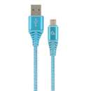 Premium cotton braided USB 2.0 - MicroUSB 2m Blue White