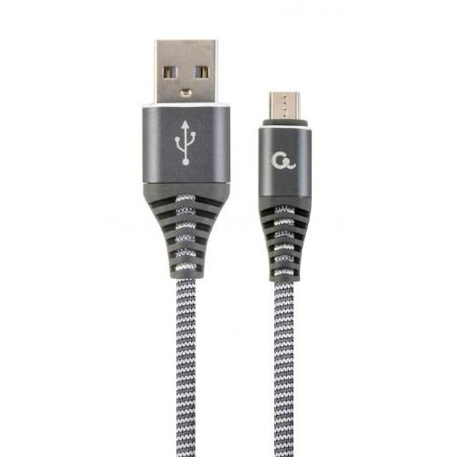 Cablu de date Premium cotton braided USB 2.0 - MicroUSB 1m Grey White