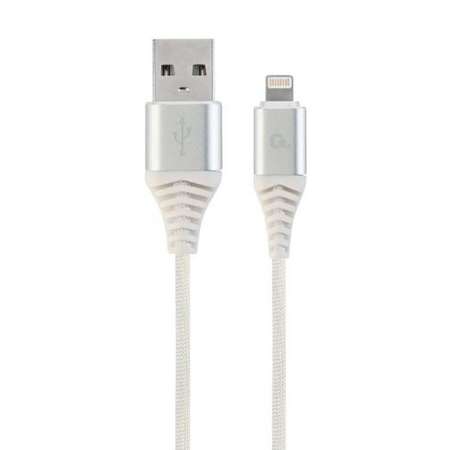 Cablu de date Gembird Premium Cotton Braided USB - Lightning 1m White Silver
