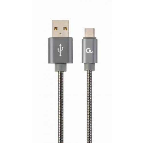 Cablu de date Premium Cotton Braided USB - Lightning 2m Turquoise Silver