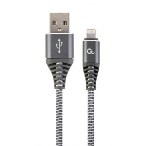 Cablu de date Premium Cotton Braided USB - Lightning 1m Space Grey Silver