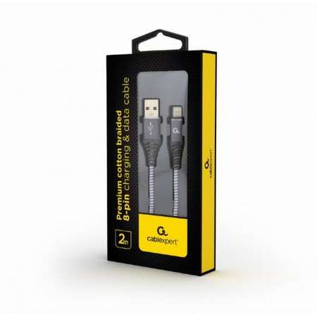 Cablu de date Gembird Premium Cotton Braided USB - Lightning 2m Space Grey Silver