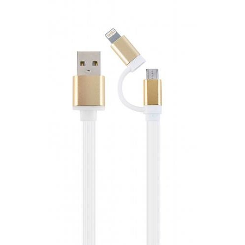 Cablu de date USB - micro USB + Lightning 1m White Gold