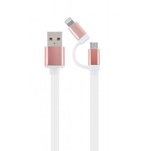 Cablu de date USB - micro USB + Lightning 1m White Pink