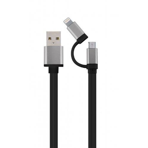 Cablu de date USB - micro USB + Lightning 1m Black Grey
