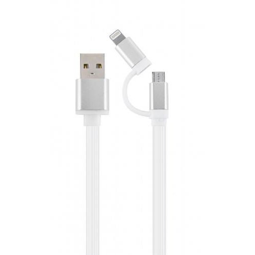 Cablu de date USB - micro USB + Lightning 1m White Silver