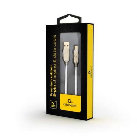 Cablu de date Gembird Premium rubber USB 2.0 - Lightning 2m White Gold