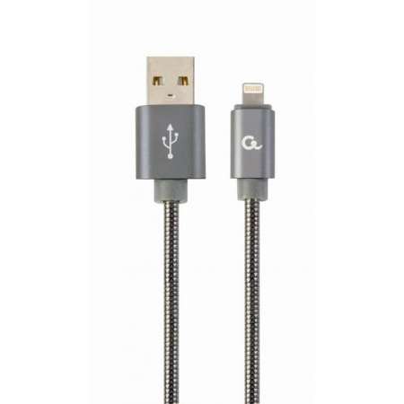 Cablu de date Gembird Premium spiral metal USB 2.0 - Lightning 1m Metallic Grey