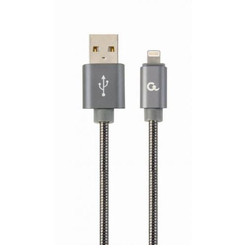 Cablu de date Premium spiral metal USB 2.0 - Lightning 2m Metallic Grey