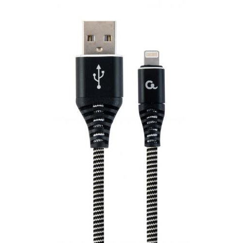 Cablu de date Premium Cotton Braided USB - Lightning 1m Black