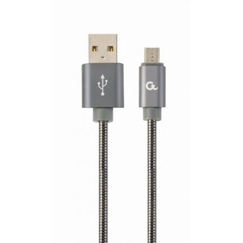 Cablu de date Premium Spiral Metal USB - Micro USB 1m Grey
