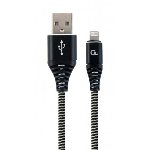 Cablu de date Premium Cotton Braided USB-C - Lightning 1m Black White