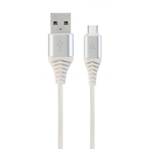 Cablu de date Premium Cotton Braided USB-C - Lightning 1m Silver White