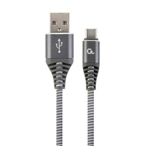 Cablu de date Premium Cotton Braided USB-C - Lightning 1m Grey White