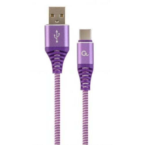 Cablu de date Premium Cotton Braided USB-C - Lightning 1m Purple White