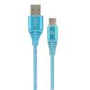 Premium Cotton Braided USB-C - Lightning 1m Blue White