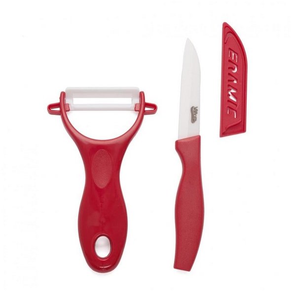 Set Cutit 8 cm plus Teaca si Curatator legume Rosu