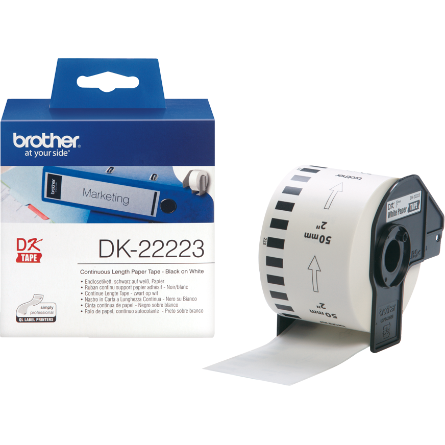Banda continua hartie DK22223  50mm 30.48m Negru pe Alb