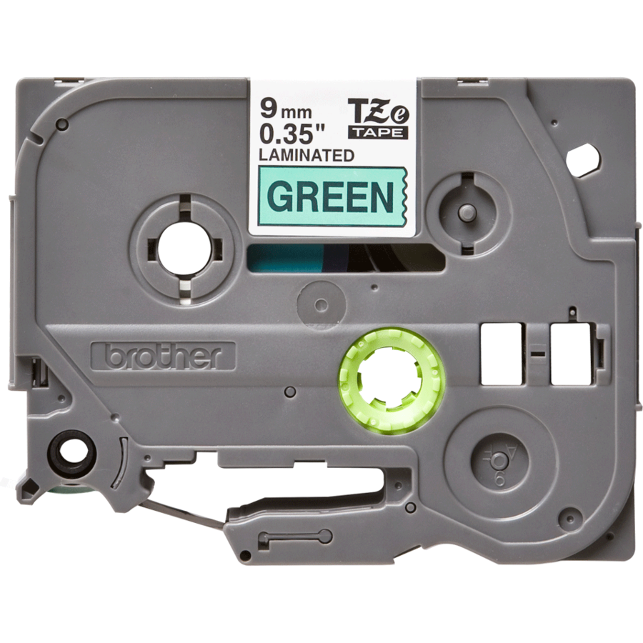 Banda continua laminata TZE721  9mm 8m Negru pe Verde