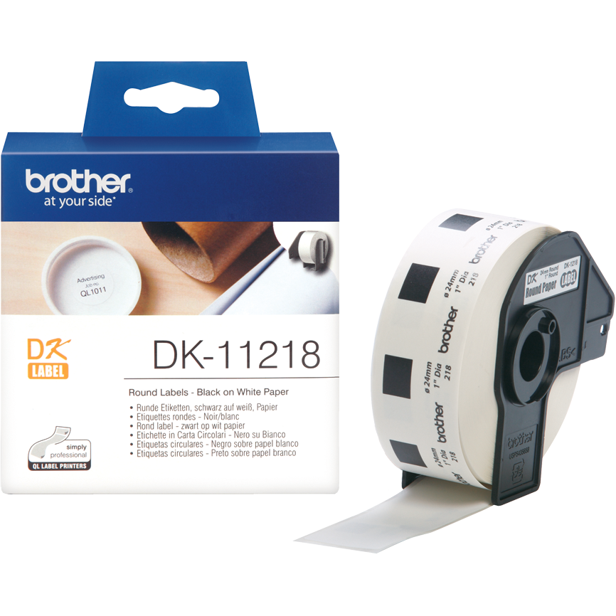 Banda de etichete DK11218  24mm 1000 etichete Negru pe Alb