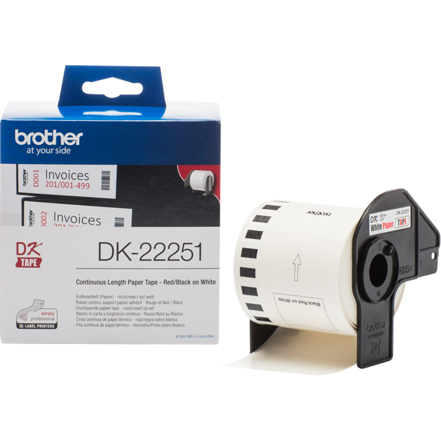 Banda continua hartie DK22251 62mm 15.24m  Negru si Rosu pe Alb