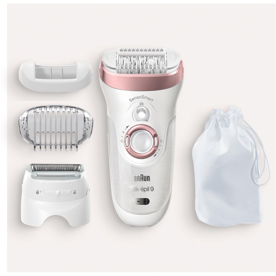 Epilator Silk-epil 9720  Wet & Dry Tehnologie MicroGrip cu 40 de pensete Tehnologie SensoSmart LED Smartlight  Alb