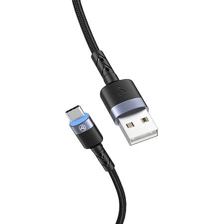 Cablu Date Tellur USB Type-C cu LED 2m Negru