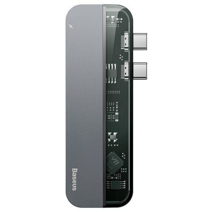 Adaptor HUB aluminiu 5-in-1 Transparent Dual USB Type-C - 2x USB Type-C 2x USB 3.0 1x HDMI