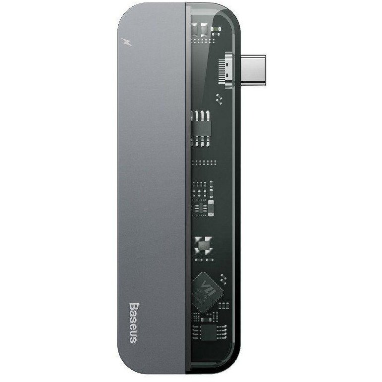 Adaptor HUB aluminiu 5-in-1 Transparent USB Type-C - 2x USB Type-C 2x USB 3.0 1x HDMI