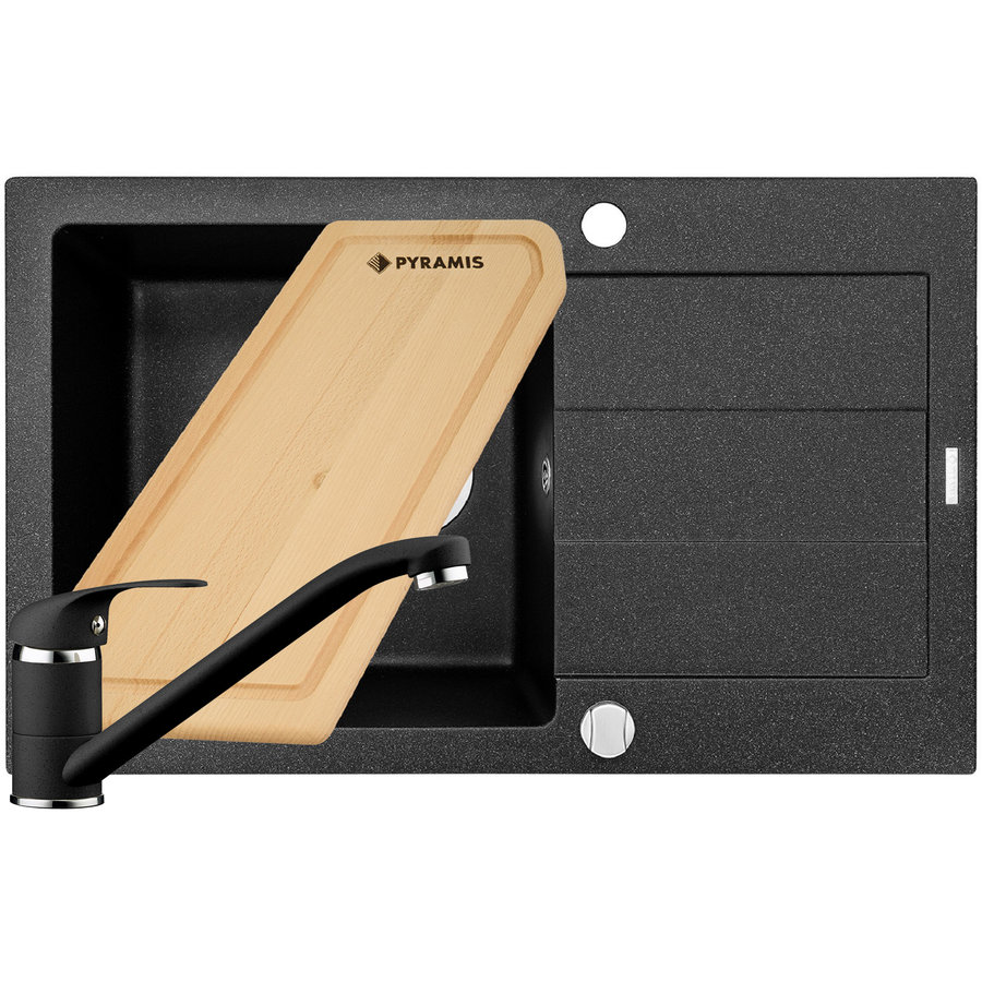 Set Chiuveta bucatarie granit SPARTA PLUS + Baterie Asalia + Tocator Black