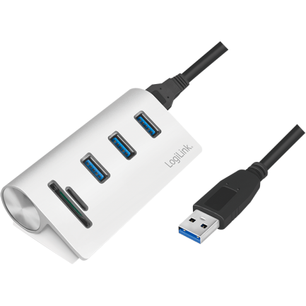 Hub USB Logilink CR0045 3x USB 3.2 gen 1 + Card reader Alb