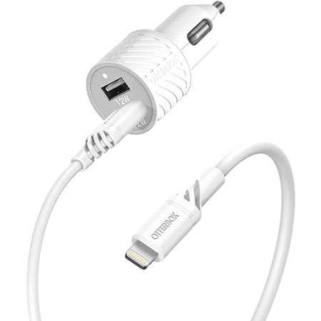 Incarcator OtterBox Premium Dual USB, Cablu Lightning inclus, Putere 12W, Alb