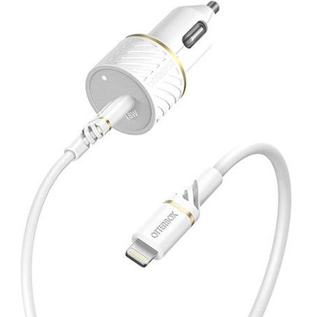 Incarcator auto Premium Fast Charge USB-C Cablu Lightning inclus Putere 18W Alb