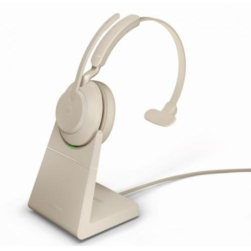 Casti Office/Call Center Jabra Evolve2 65 UC Mono Link380c - wireless over-ear headphones with stand, beige - imagine 2