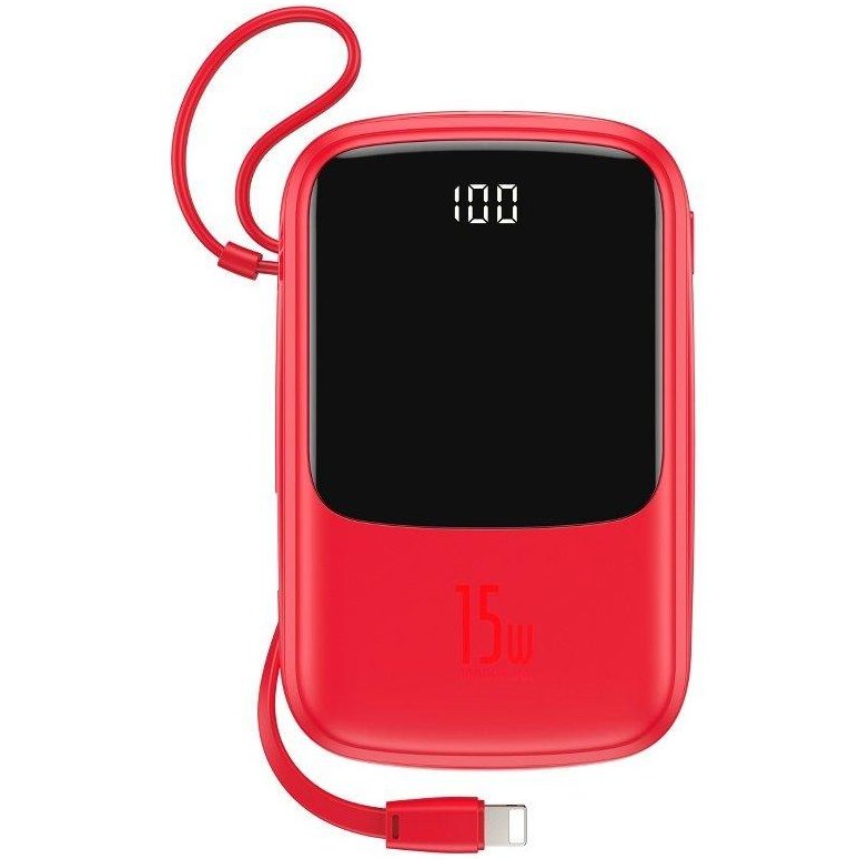 Baterie externa portabila cu cablu Lightning QPOW Power Bank 10000 mAh Red
