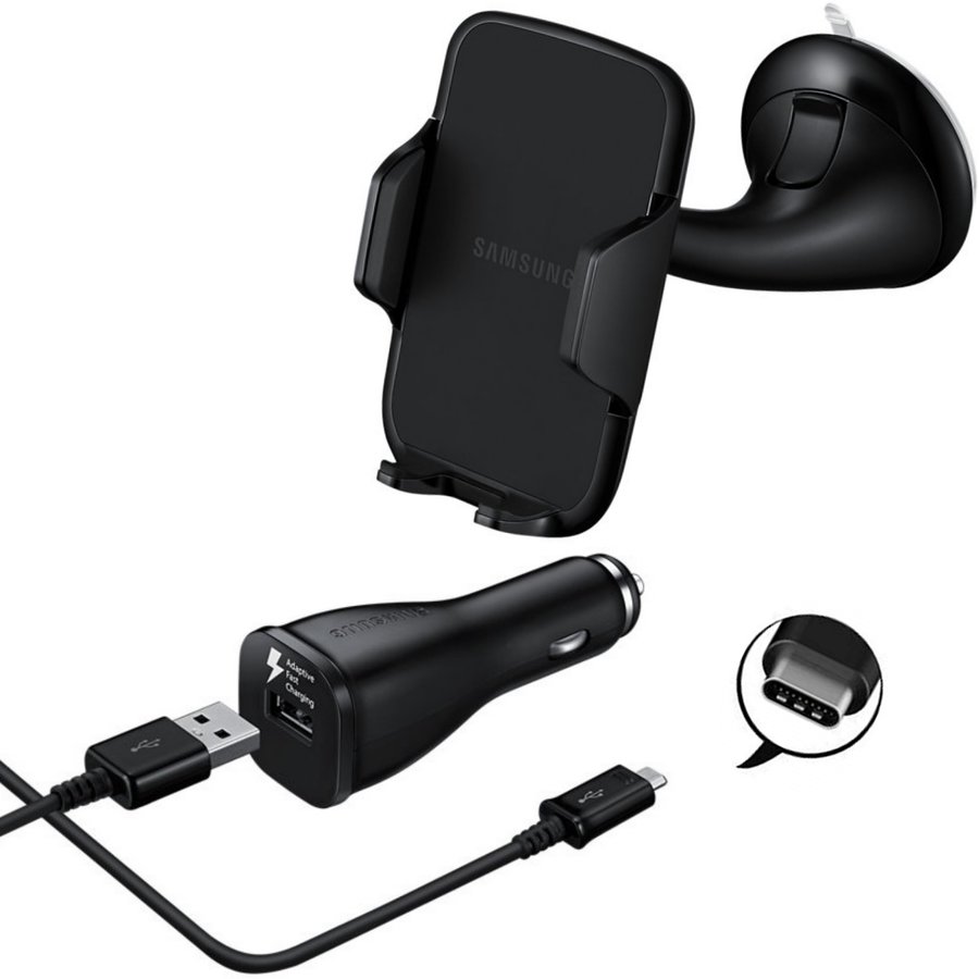 Kit Suport Auto Parbriz V200LN915C EE-V200 + Incarcator auto EP-LN915CB Cablu USB Type-C detasabil Negru