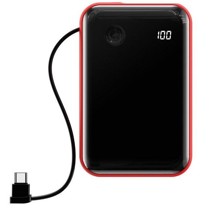 Baterie externa portabila cu cablu USB Type-C Mini S Digital Display 10000 mAh Red