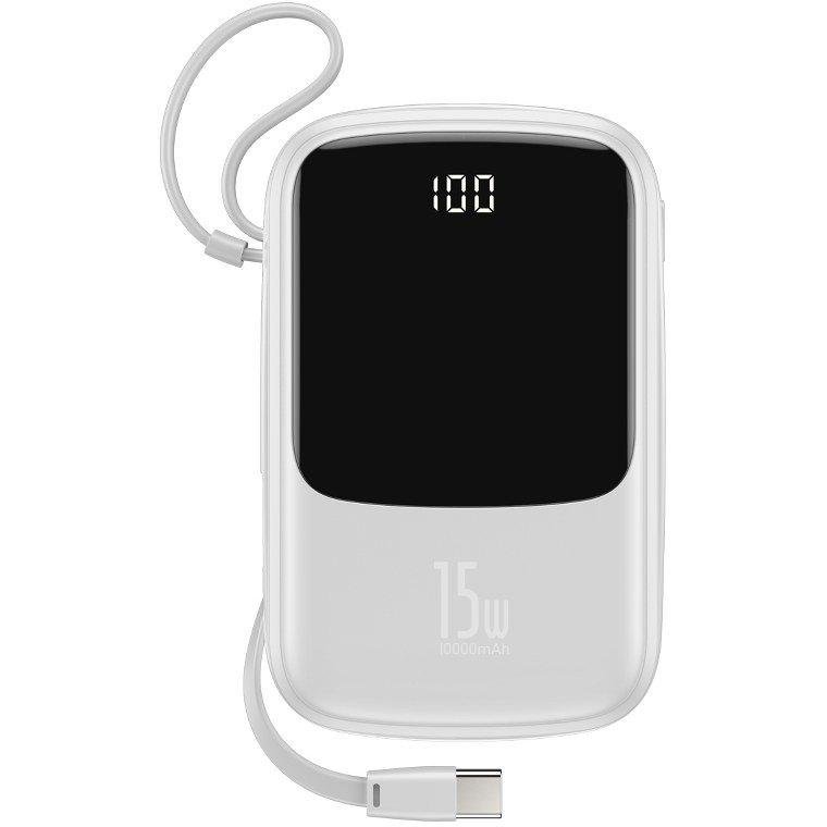 Baterie externa portabila cu cablu USB Type-C QPOW Power Bank 10000 mAh White