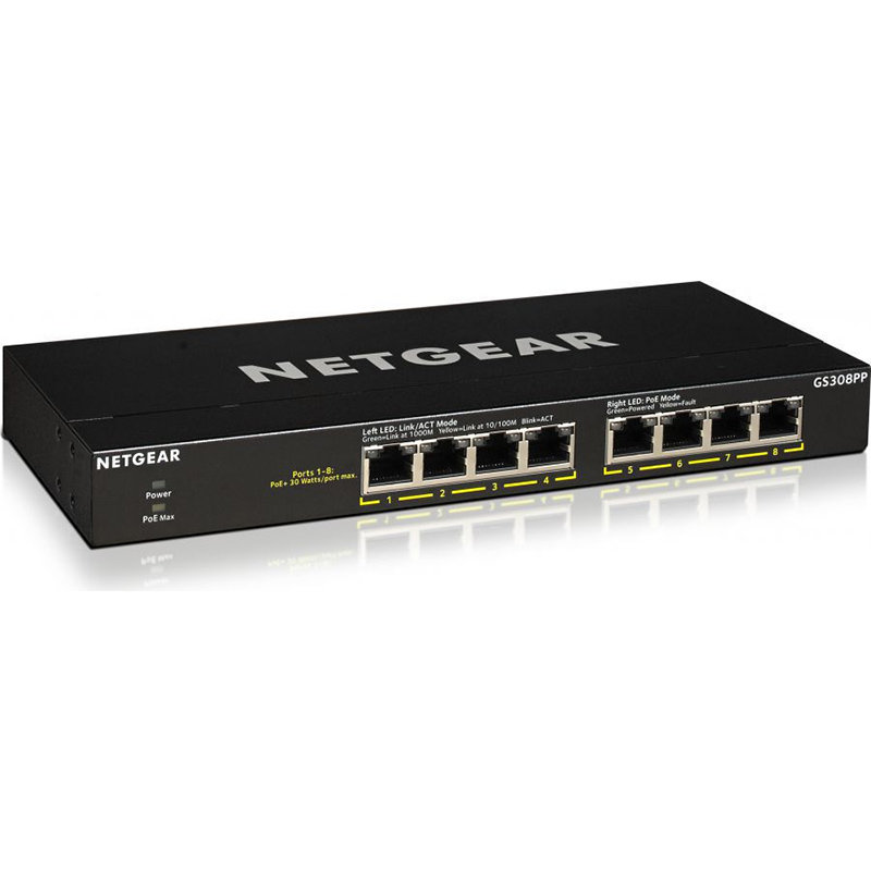 Switch GS308PP-100EUS 8-Port PoE/PoE+ Gigabit Desktop Metal