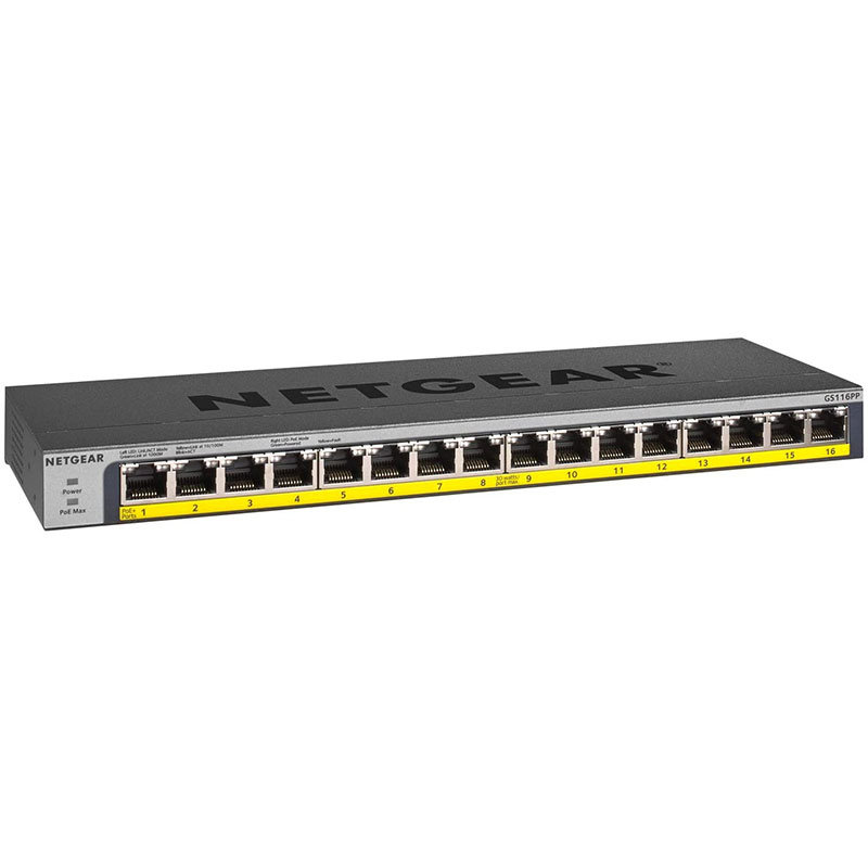 Switch GS116PP-100EUS ProSafe 16-PT PoE+ Gigabit Metal Budget PoE 183W