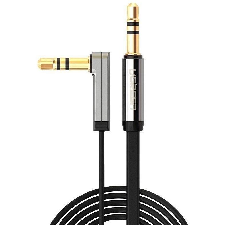 Cablu audio Flat Elbow mini jack 3.5 mm AUX 1m Negru/Argintiu