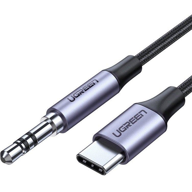 Cablu de date , tata mini jack 3.5 mm la tata USB-C, 1m, Negru/Gri