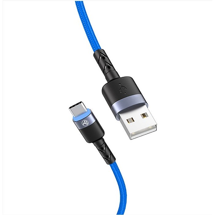 Cablu de date Tellur Type-C cu LED 3A nailon 1.2m Albastru — imaginea 3